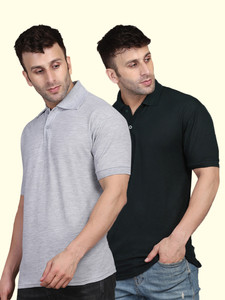 INKKR Solid Men Polo Neck Black, Grey T-Shirt