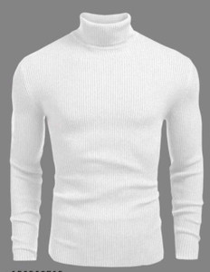 GLITO Solid Turtle Neck Casual Men White Sweater