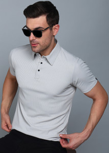 INKKR Solid Men Polo Neck Grey T-Shirt