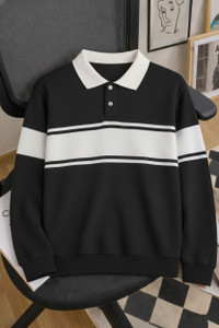 METRONAUT Colorblock Men Polo Neck Cotton Blend Black T-Shirt