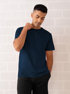 XYXX Solid Men Round Neck Dark Blue T-Shirt