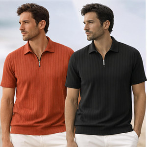 Fabflee Striped Men Zip Neck Multicolor T-Shirt