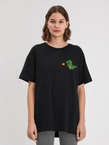 Brokee Graphic Print, Cartoon, Typography Women Round Neck Black T-Shirt