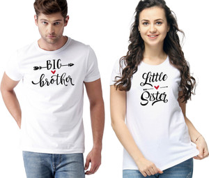 BQF Printed Couple Round Neck White T-Shirt