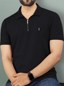 VeBNoR Solid Men Zip Neck Black T-Shirt
