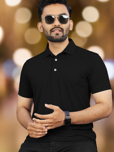 VeBNoR Solid Men Polo Neck Black T-Shirt