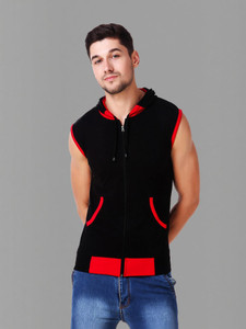 LIFEIDEA Solid Men Hooded Neck Red, Black T-Shirt
