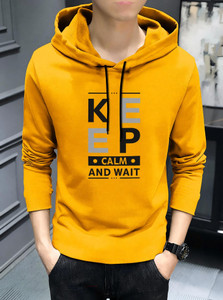 MOWA Printed Men Hooded Neck Yellow T-Shirt