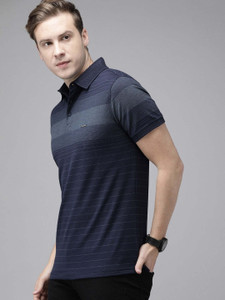 THE BEAR HOUSE Striped Men Polo Neck Blue T-Shirt