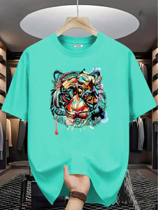 Magneto Printed Men Round Neck Light Green T-Shirt