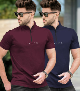TRIPR Solid Men Henley Neck Multicolor T-Shirt