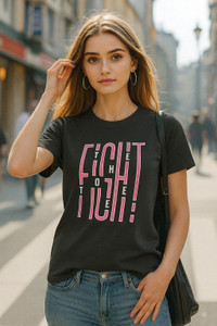 Fabflee Typography Women Round Neck Black T-Shirt