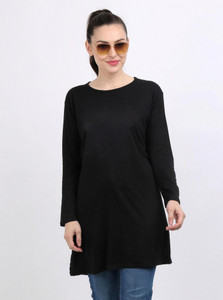 Ddaspration Solid Women Round Neck Black T-Shirt