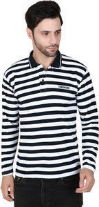 FABSHORE Striped Men Stylised Neck Black, White T-Shirt