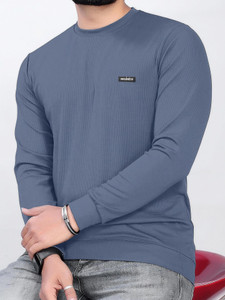 sti Self Design Men Round Neck Grey T-Shirt