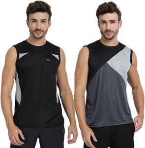 FTX Colorblock Men Round Neck Black, Grey T-Shirt