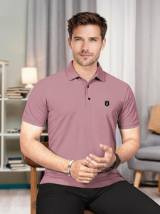 VeBNoR Solid Men Polo Neck Pink T-Shirt
