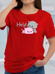 LIFEIDEA Printed Women Round Neck Red T-Shirt