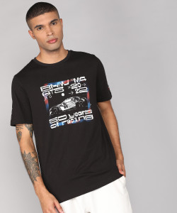 PUMA Printed, Typography Men Round Neck Black T-Shirt