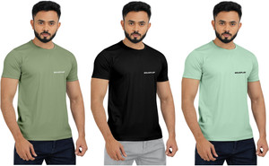 INDICLUB Solid Men Round Neck Multicolor, Black, Light Green T-Shirt