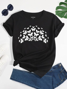 JUGULAR Printed Women Round Neck Black T-Shirt