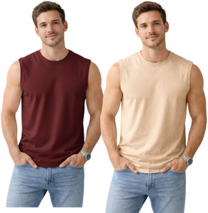 M2HIT Solid Men Round Neck Maroon T-Shirt