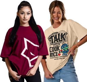 Leotude Printed Women Round Neck Beige, Maroon T-Shirt