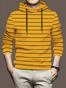 KELONBRO Striped Men Hooded Neck Yellow T-Shirt