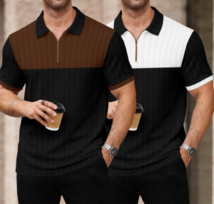 KAJARU Colorblock Men Polo Neck Brown T-Shirt Pack of 2 - Image 6