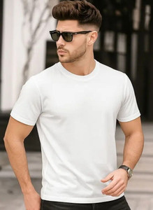 RMTendz Solid Men Round Neck White T-Shirt
