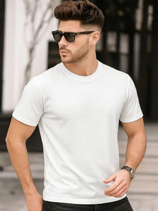 RMTendz Solid Men Round Neck White T-Shirt