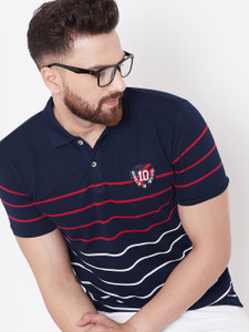 Austin Wood Striped Men Polo Neck Navy Blue T-Shirt