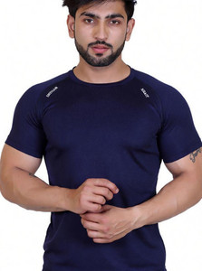 indian krait Solid Men Round Neck Blue T-Shirt