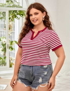 ANUBHAVGARMENT Striped Women Round Neck Red T-Shirt