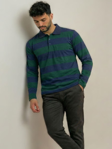 Alvin Dark Green Striped Polo Neck T-Shirt - Image 6