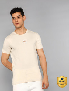 Calvin Klein Jeans Solid Men Round Neck Beige T-Shirt