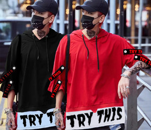 Try This Printed Men Hooded Neck Black, Red T-Shirt