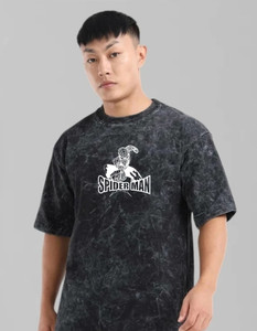 LazyGreg Graphic Print, Washed/Ombre Men Round Neck Black T-Shirt