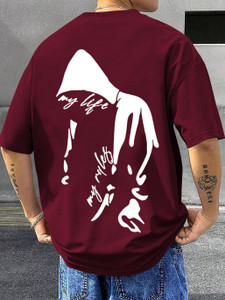 TripBroz Printed Men Round Neck Maroon T-Shirt
