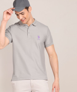 U.S. POLO ASSN. Solid Men Polo Neck Grey T-Shirt - Buy U.S.