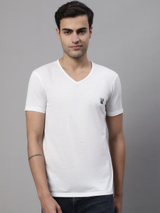 MACK JONNEY Solid Men V Neck White T-Shirt