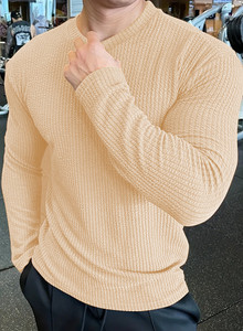 KAJARU Self Design Men Round Neck Beige T-Shirt