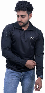 ONEBIT Printed Couple Polo Neck Black T-Shirt