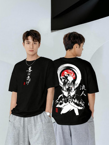 Jump Cuts Printed Men Round Neck Black T-Shirt