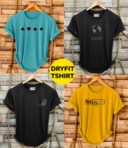 FASHLOOK Printed Men Round Neck Multicolor T-Shirt