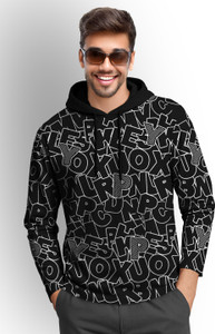 TRIPR Printed Men Hooded Neck Black, White T-Shirt