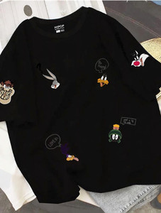 HIPOP Printed Women Round Neck Reversible Black T-Shirt