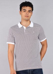 Raymond Printed Men Polo Neck White, Grey T-Shirt