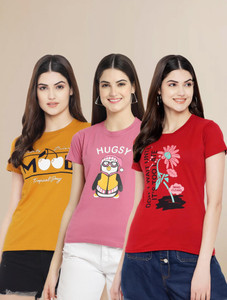 METRONAUT Printed Women Round Neck Multicolor T-Shirt