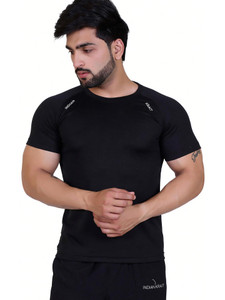indian krait Solid Men Round Neck Black T-Shirt
